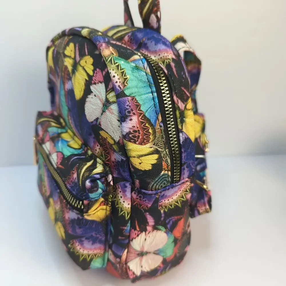 Colorful Butterfly Mini Backpack Purse Gold Tone Hardware